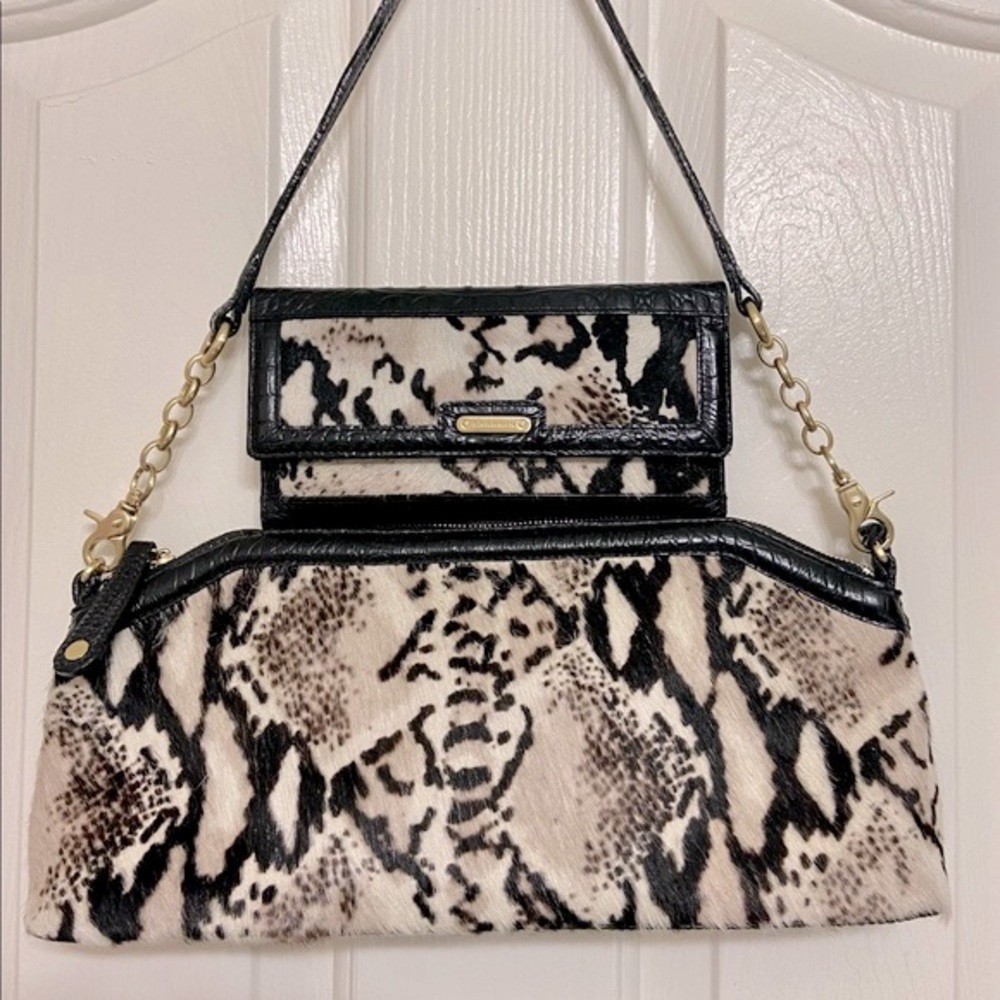 Brahmin Audrey Black Python Hair Shoulder and Clutch Bag and Matching Wallet Set